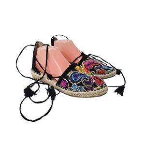 Patrizia Spring Step Wright Embroidered Espadrilles Tassel Lace Up Sz 9